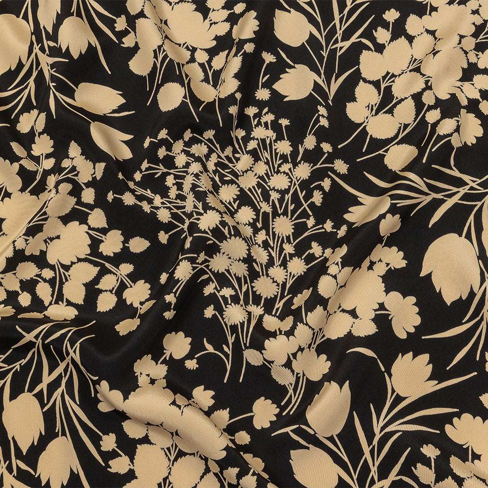 6-Ply Silk Crepe Print by The Row - Black and Cream Floral - Joann Fabrics