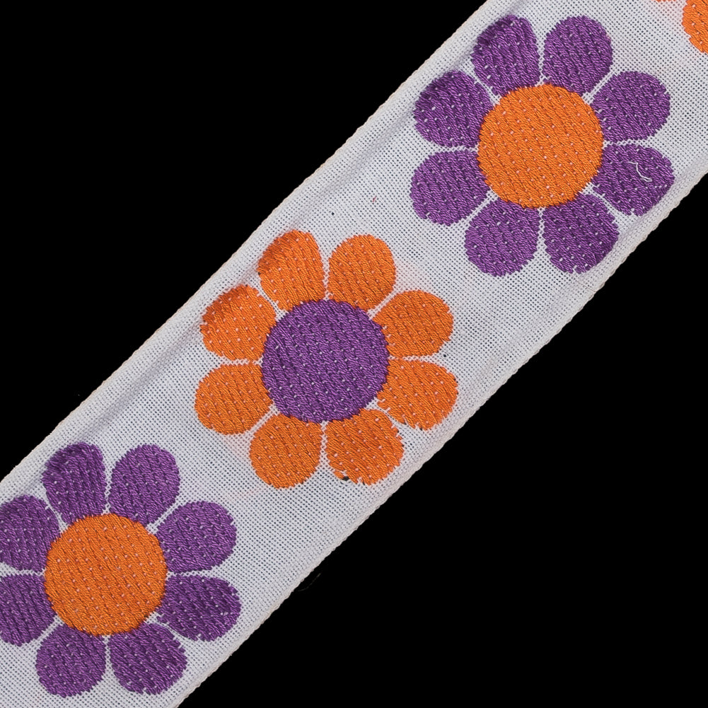 Orange, Purple and White Floral Jacquard Ribbon - 2