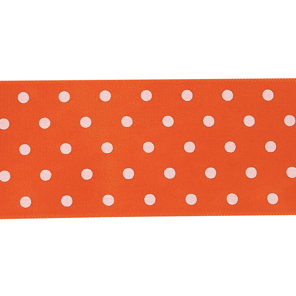 Carrot and Bright White Polka Dots Satin Ribbon - 1.5