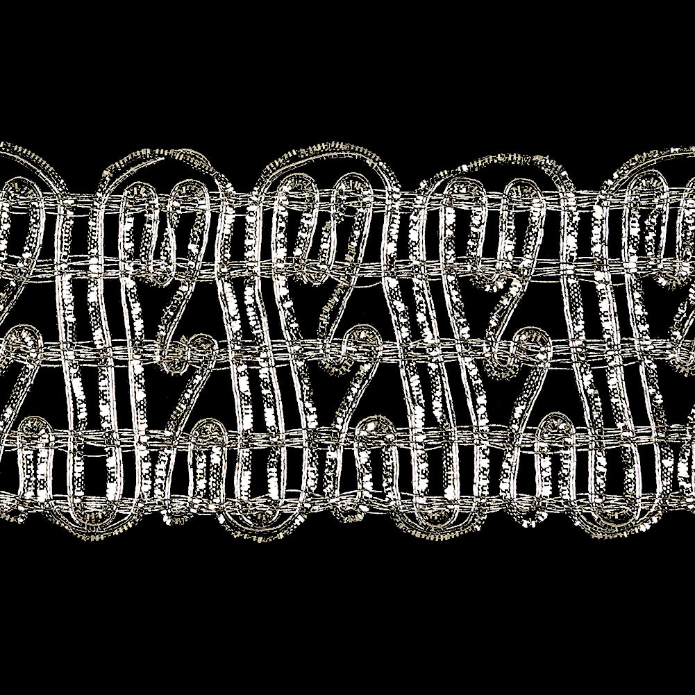 Vintage Metallic Silver Twisting Lines Braided Trim - 2