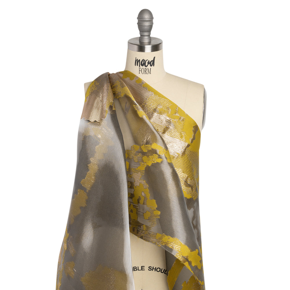Yellow and Black Metallic Abstract Luxury Burnout Brocade - Joann Fabrics