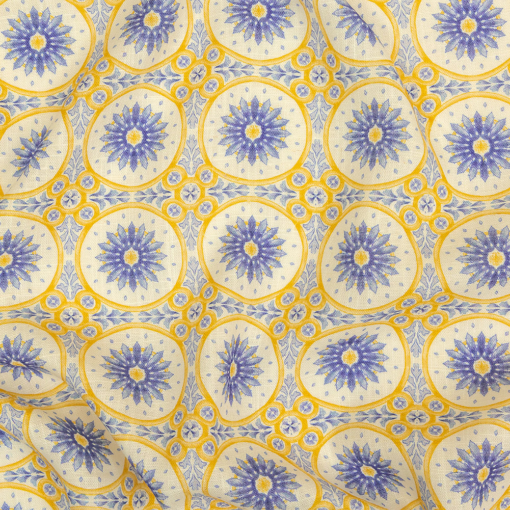 Viscose and Linen Woven Print - Violet Storm and Yellow Floral Tiles - Mood Exclusive Sao Bento - Joann Fabrics