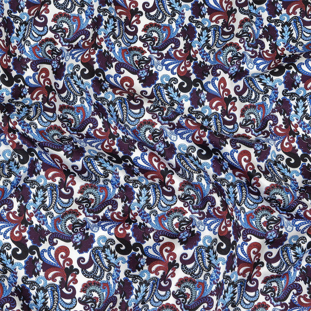 Raspberry, Blue and Snow White Paisley Cotton Sateen - Joann Fabrics