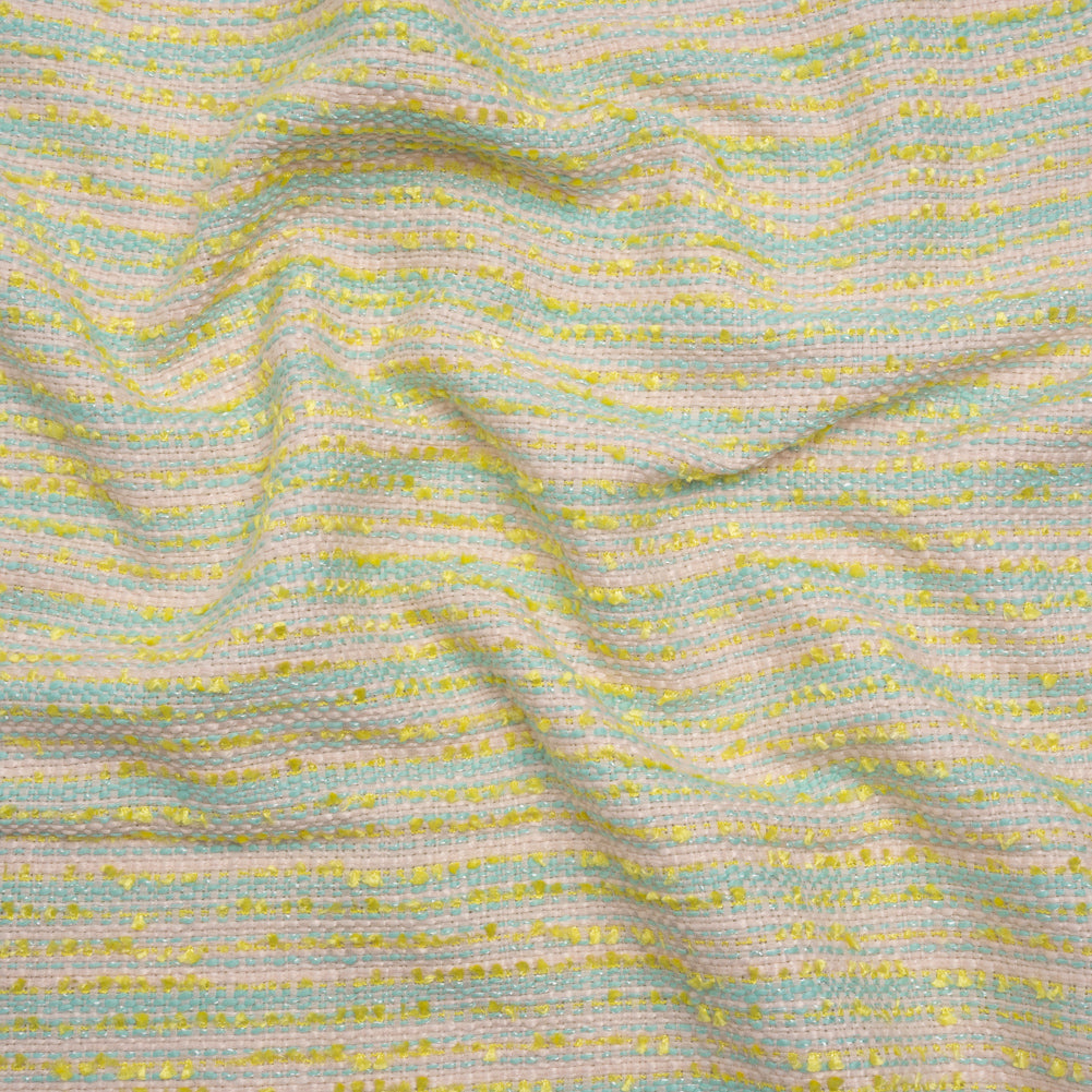 Polyester Tweed with Short Fringe - Pastel Pink, Yellow and Blue Striations - Deadstock - Joann Fabrics