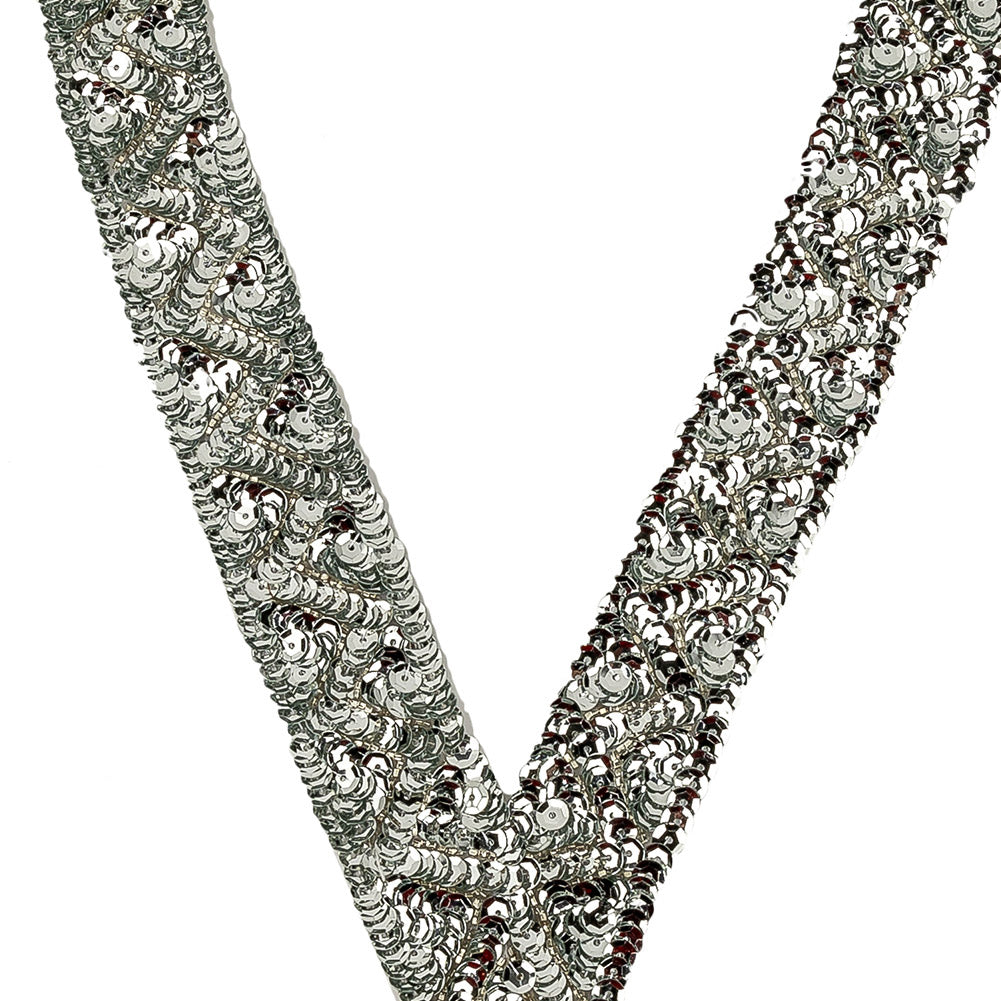 Vintage Silver Sequins and Beaded Pointy Collar Applique - 15