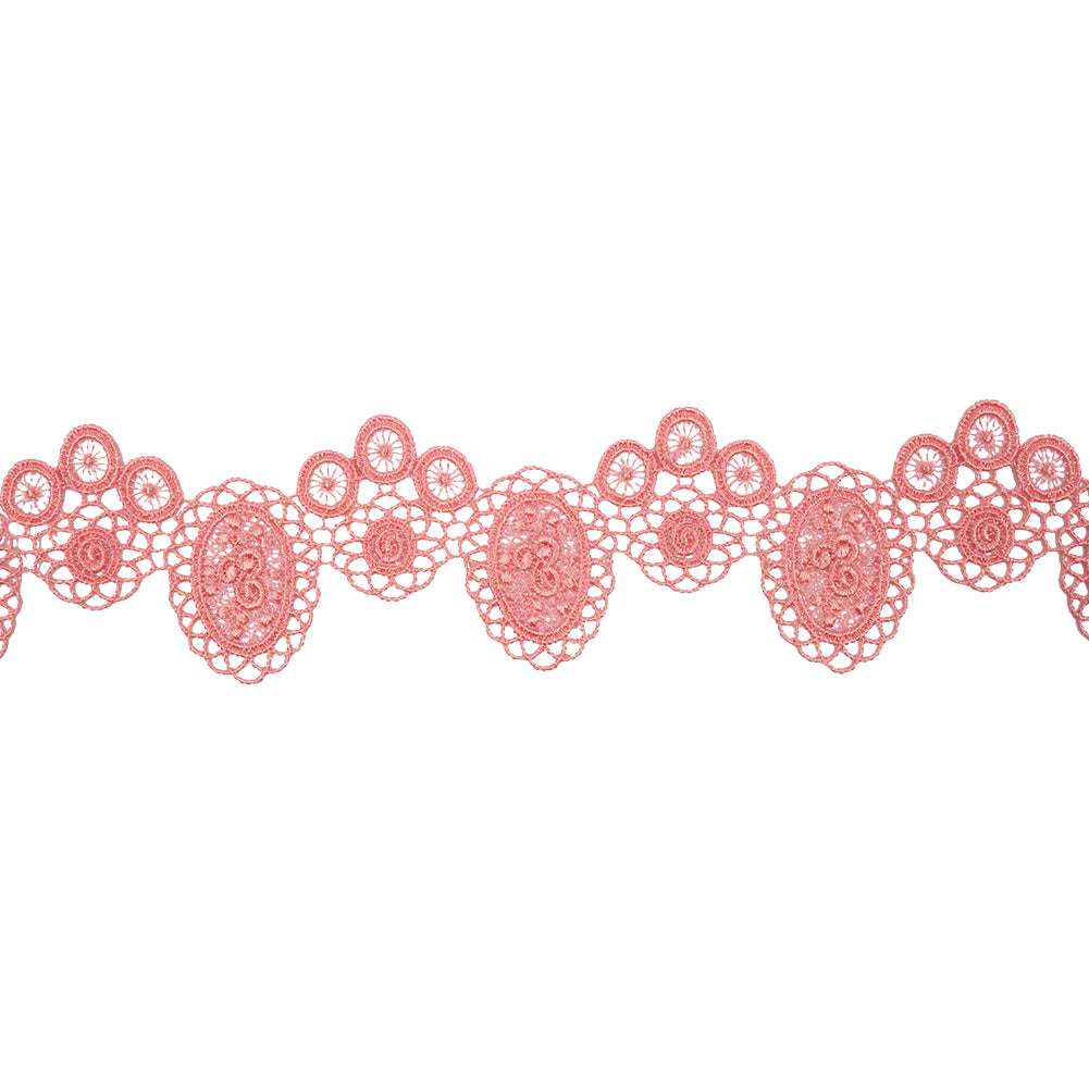 Salmon Pink Geometric Flowers and Medallions Venise Lace Trim - 2