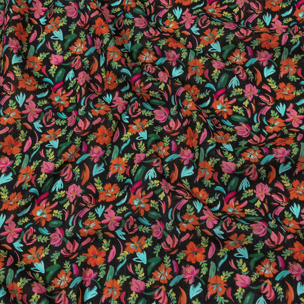 Linen and Rayon Woven - Pink, Blue and Black Floral - Confetti Fete Print - Mood Exclusive Citrus Collection - Joann Fabrics