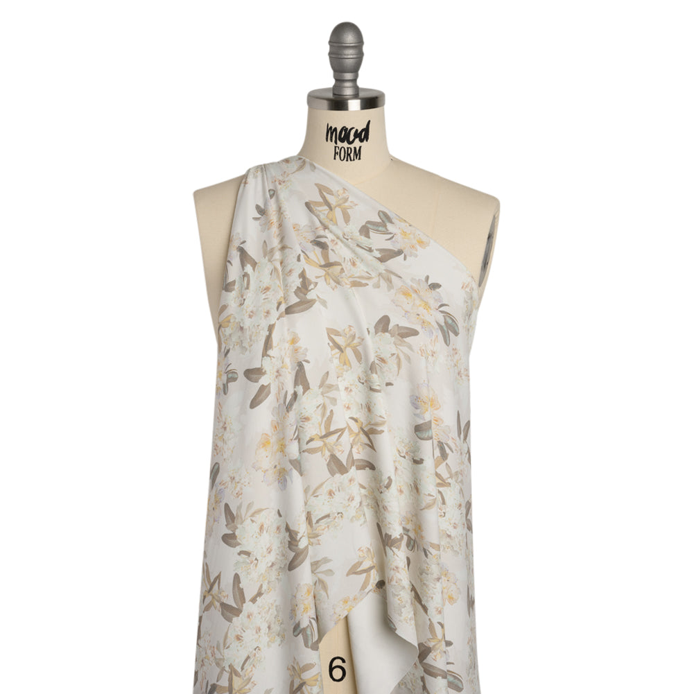 Stretch Nylon Jersey - Cream, Olive and Pale Yellow Floral - Designer Deadstock - Joann Fabrics