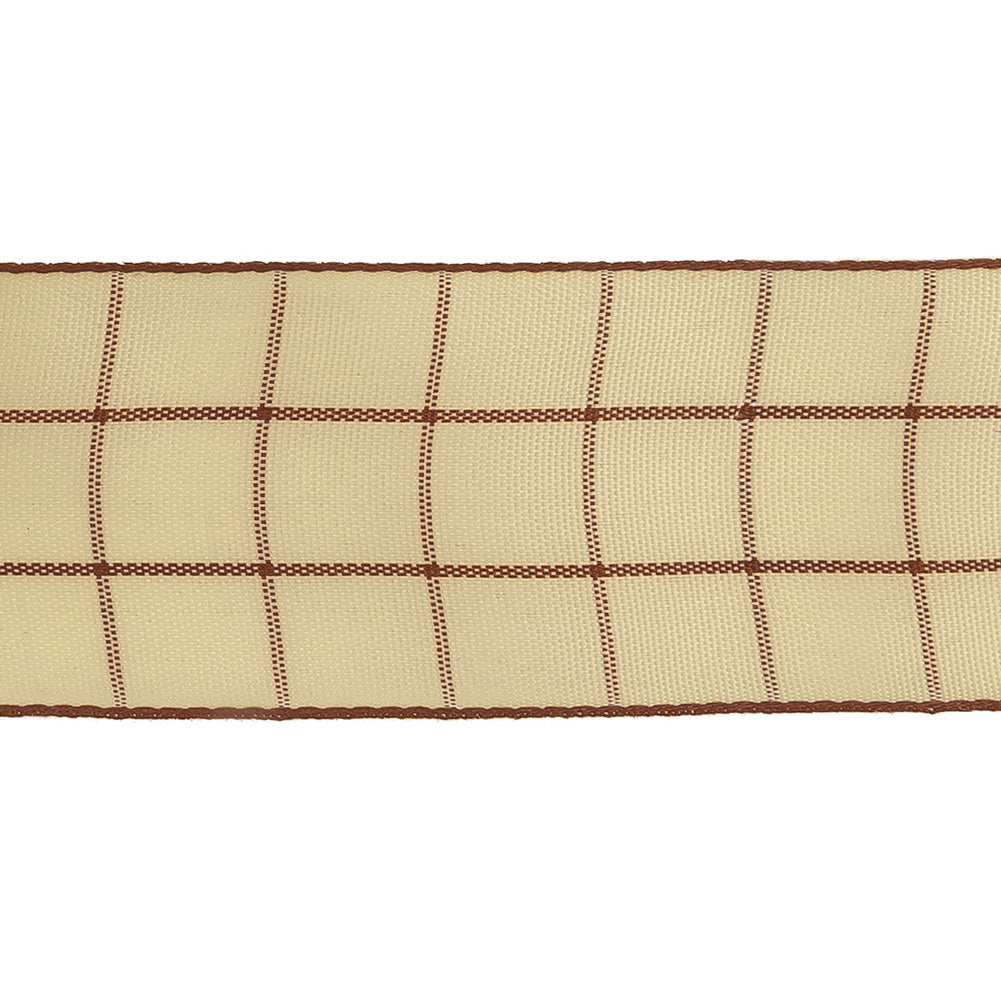 Brown and Ethereal Green Windowpane Check Woven Ribbon - 1.5