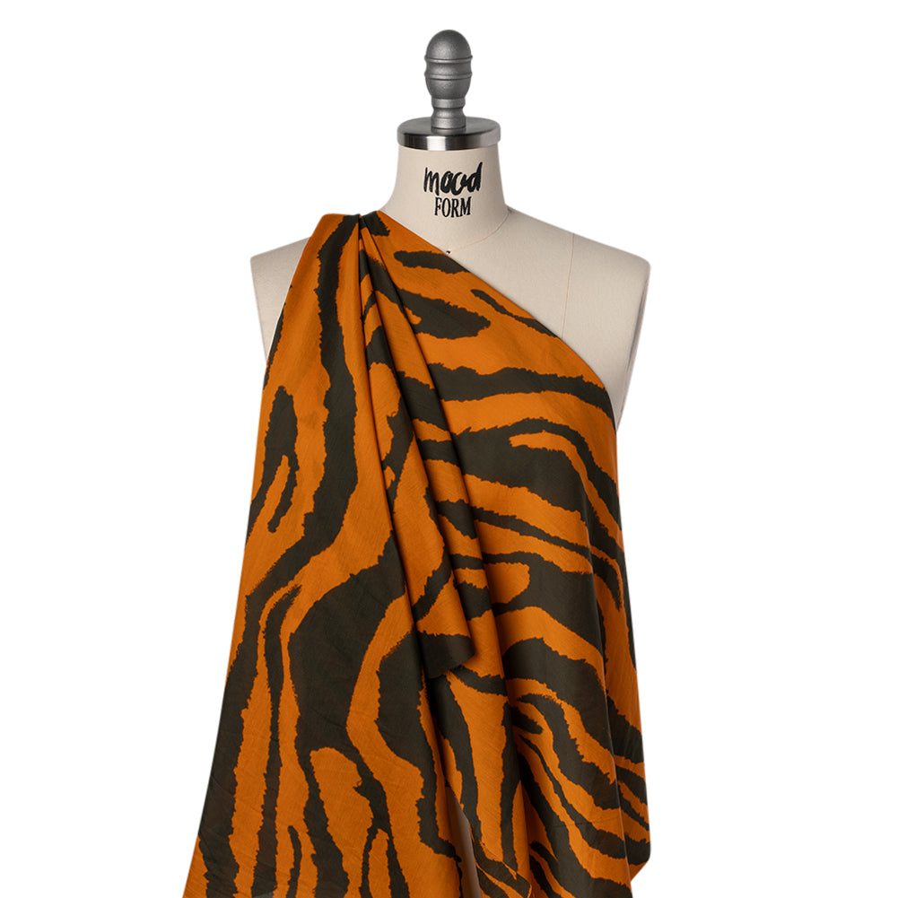 Silk and Cotton Voile Print - Orange and Dark Brown Big Tiger Stripes - Deadstock - Joann Fabrics