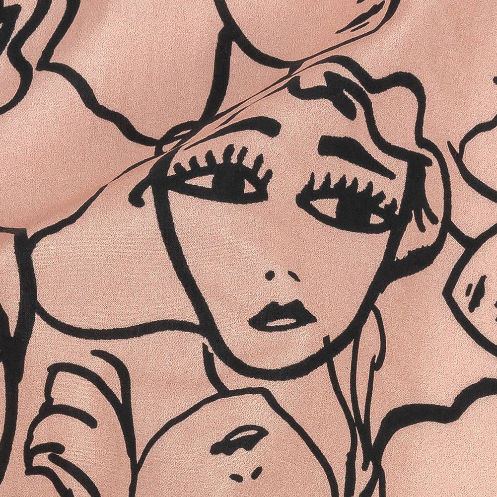 Cotton Poplin - Light Pink Linework Faces - Un dia en Andorra Print - Mood Exclusive Felipe Collection - Joann Fabrics