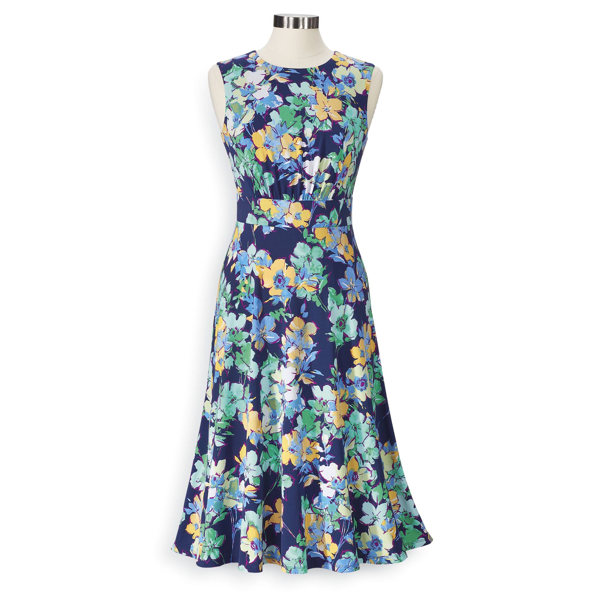 Floral Delight Fit-and-Flare Knit Dress, Inset Waist, Back Zip - Northstyle Catalog