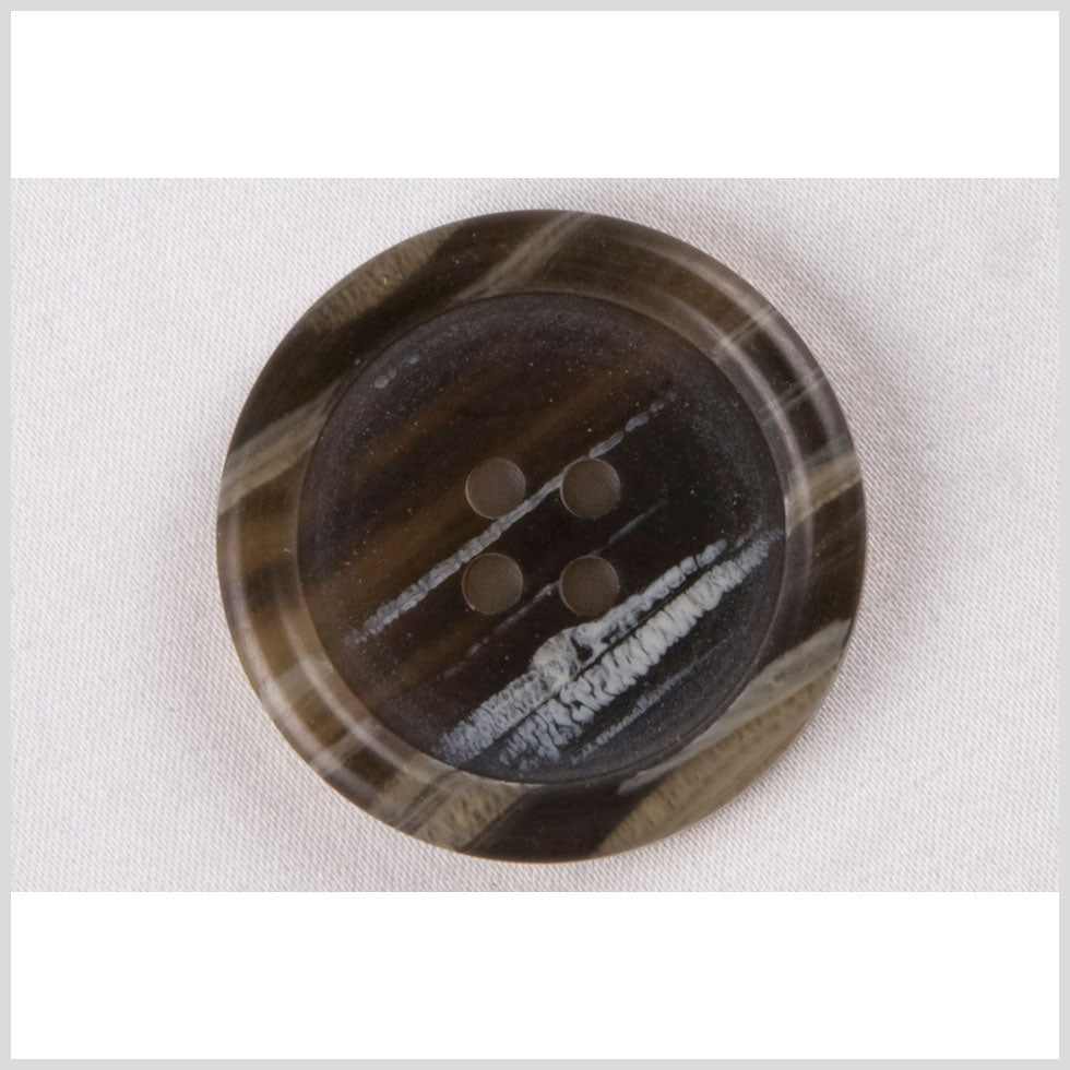 Plastic 4-Hole Button - 50L/32mm - Dark Brown, Stone and White Striated Rolled Rim - Joann Fabrics