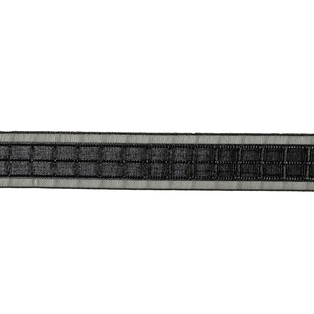 Caviar Windowpane Checks and Sheer Borders Woven Ribbon - 0.625