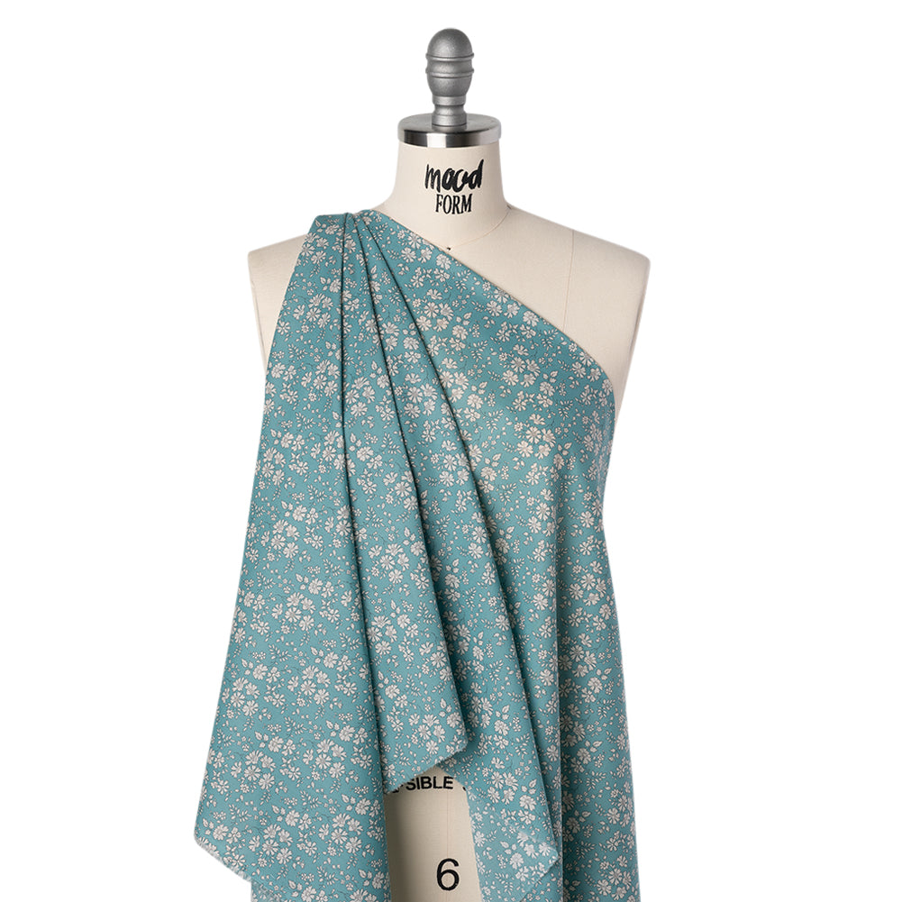 Liberty Fabrics Tana Lawn® - Capel Blue Turquoise - Aqua Blue and White Outlined Florals - Joann Fabrics