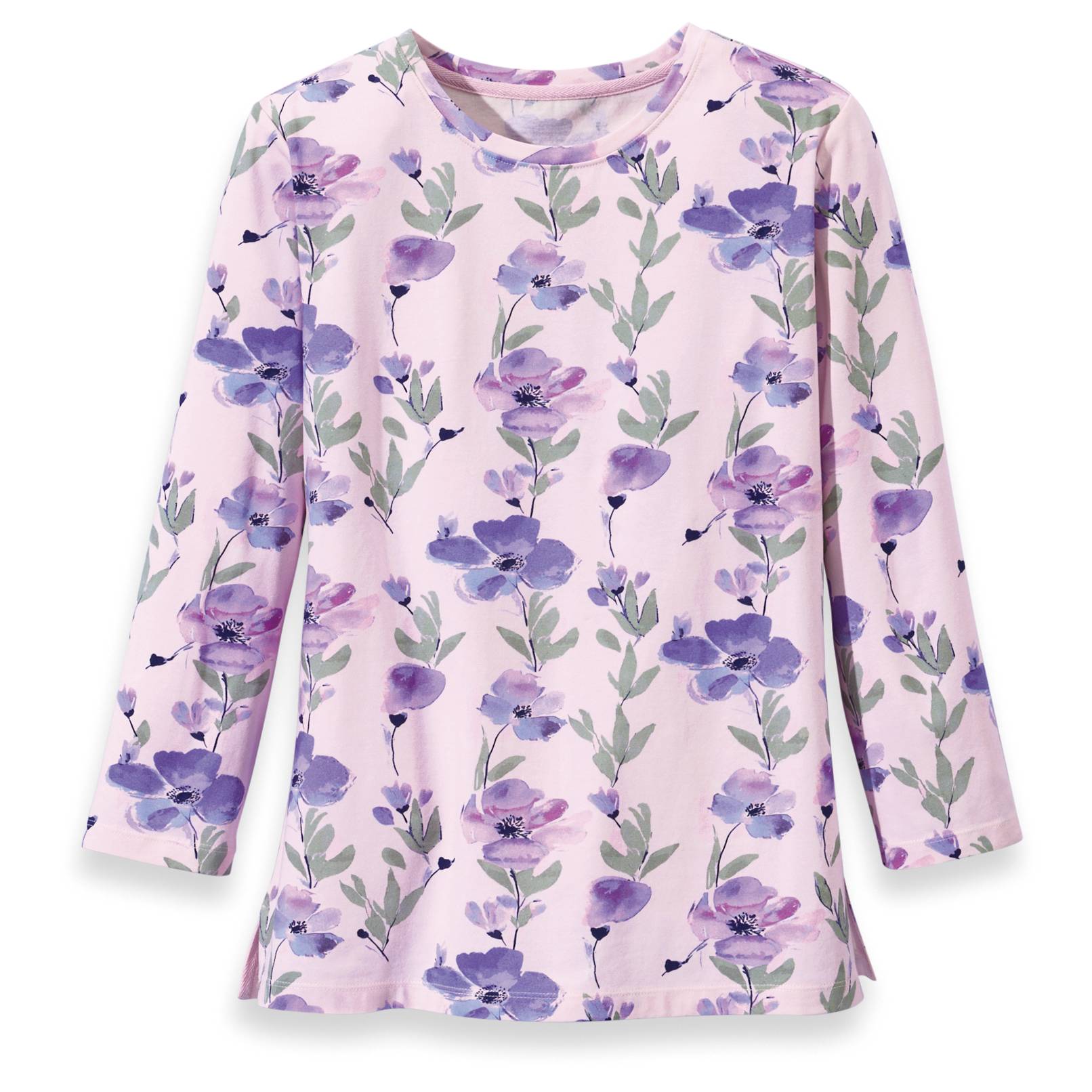 Watercolor Floral Knit Top, 3/4 Sleeves, Side Slits - Northstyle Catalog