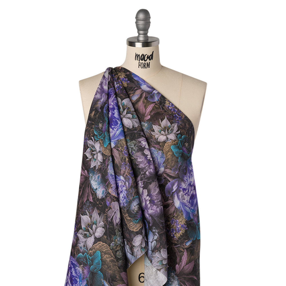 Medium Weight Linen Woven Print - Lilac, Dark Teal and Taupe Mythical Garden - Joann Fabrics