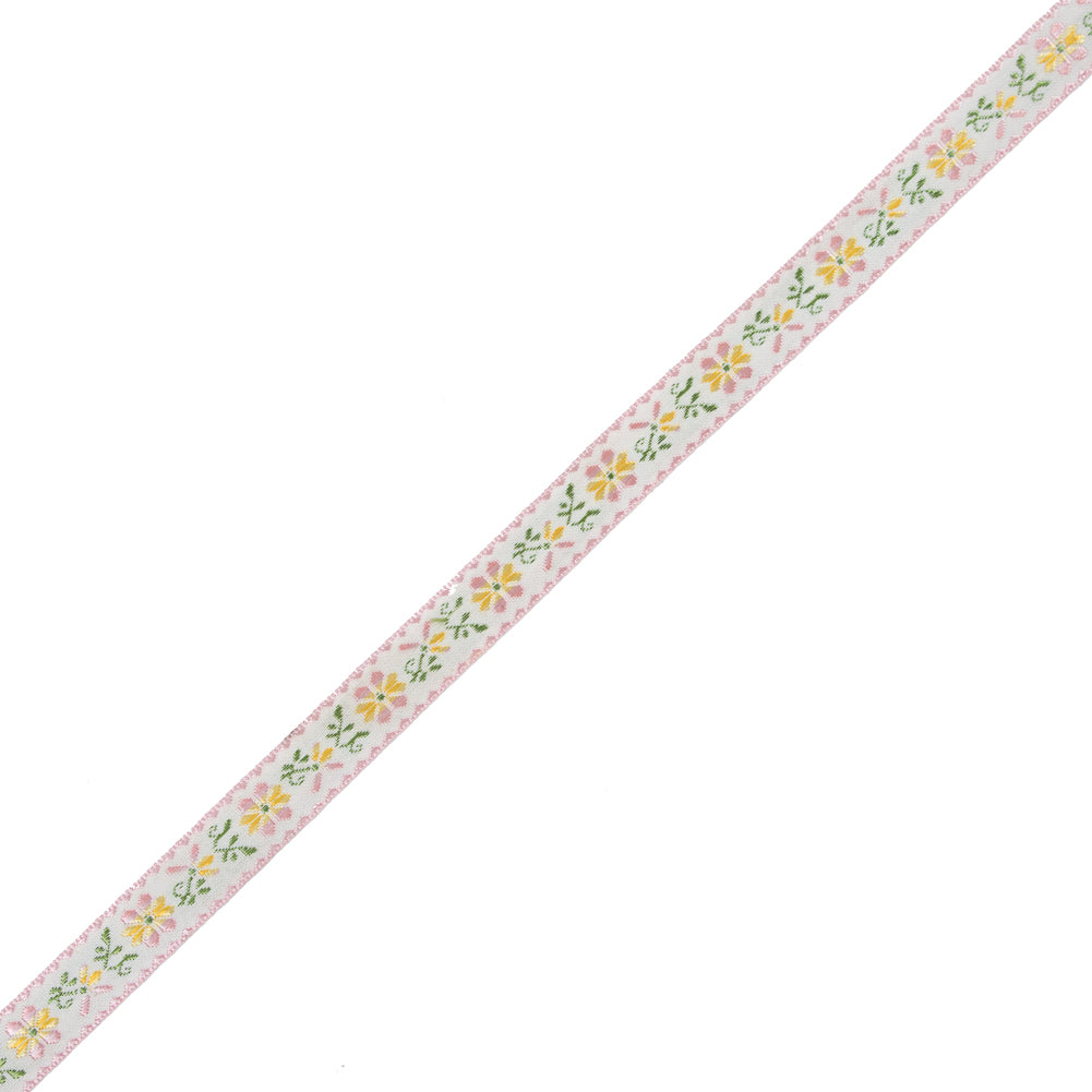 Pink, Yellow and Green Floral German Jacquard Ribbon - 0.625