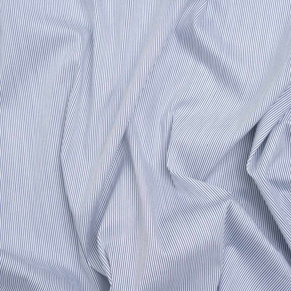 Stretch Cotton Blend Shirting Made in Italy - Charcoal Navy and White Pinstripes - Designer Deadstock - Joann Fabrics