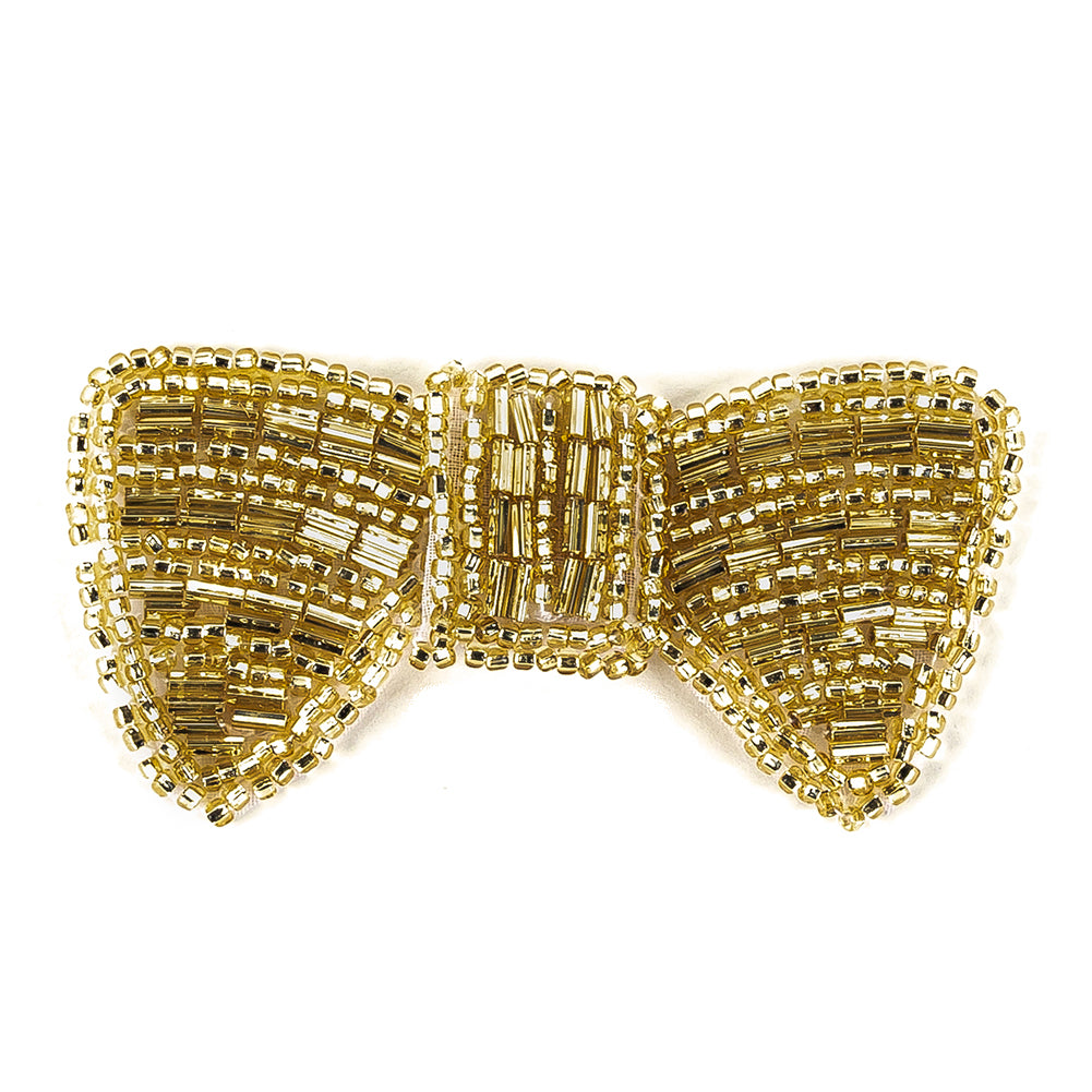 Vintage Gold-lined Bugle and Seed Beaded Bow Tie Applique - 1.5