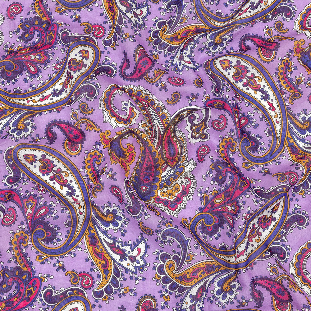 Gauzy Cotton Voile - Lilac, Cobalt and Pink Paisley - Deadstock - Joann Fabrics