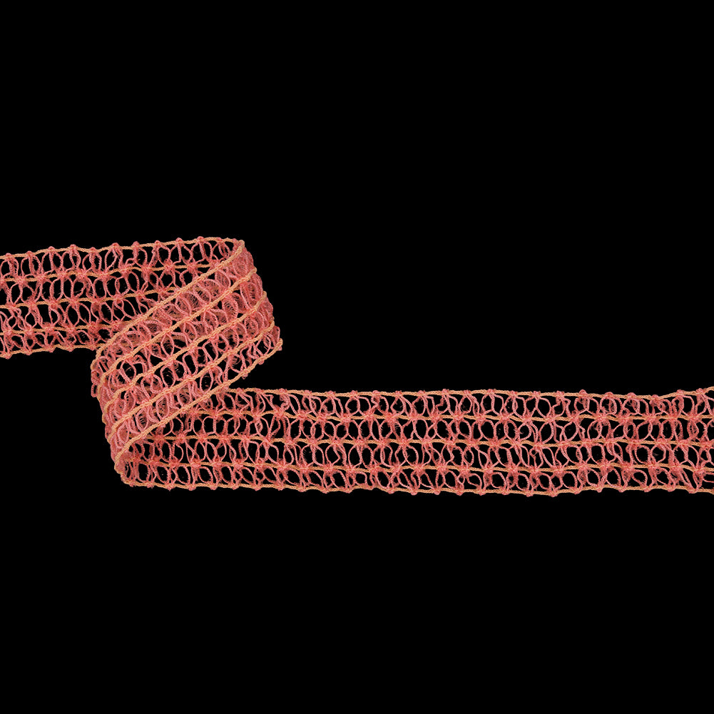 Famous NYC Designer Pink Rows of Petals Stretch Lace Trim - 1.125