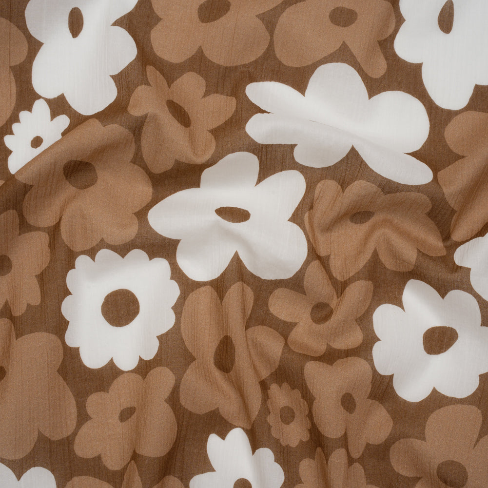 Crinkled Cotton Gauzy Woven - Brown, Tan and White Retro Florals - Mood Exclusive Boogie & Bloom Print - Joann Fabrics