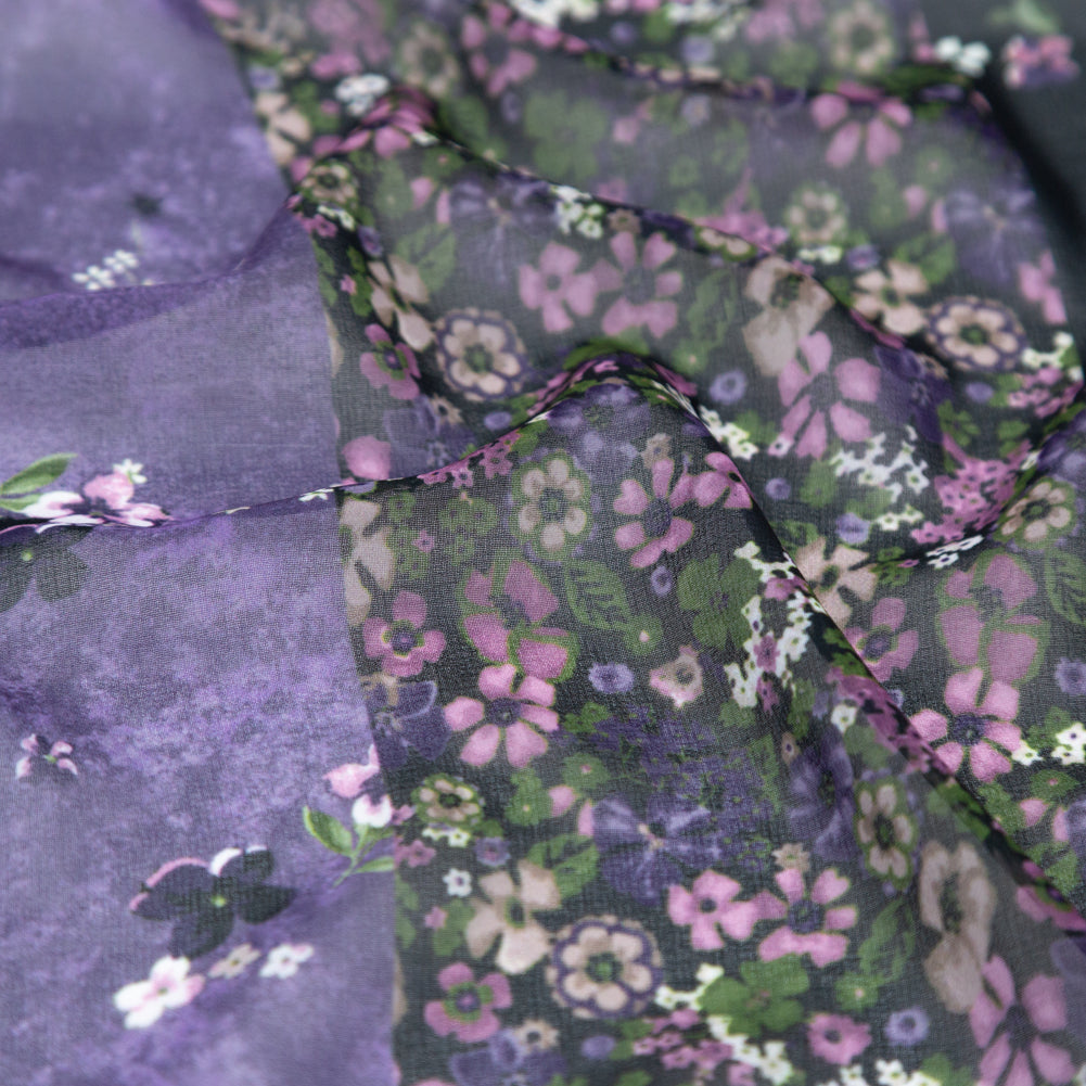 Italian Plum and Grass Green Striped Floral Polyester Chiffon - Joann Fabrics