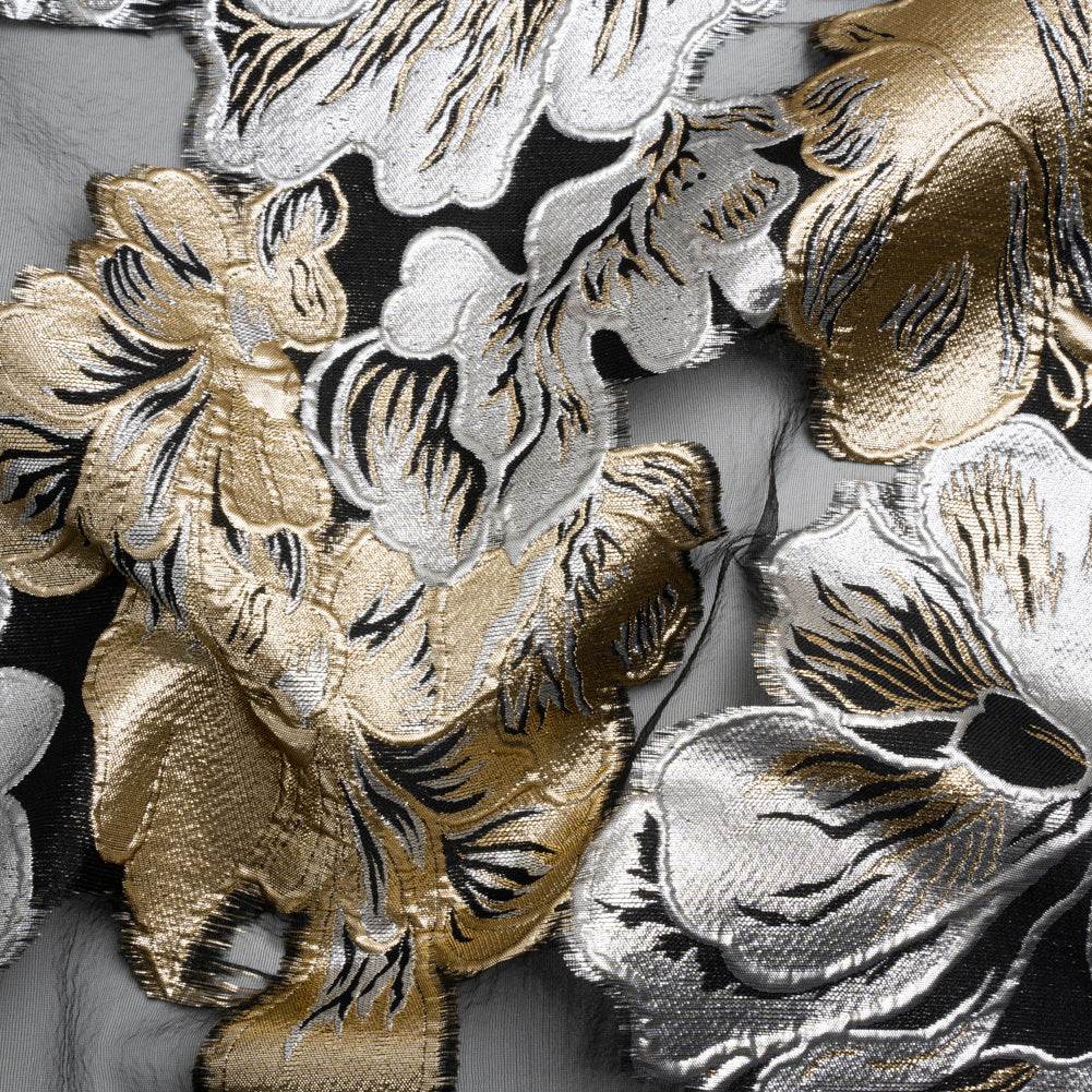 Metallic Gold, Silver and Black Floral Luxury Burnout Brocade Panel - Joann Fabrics
