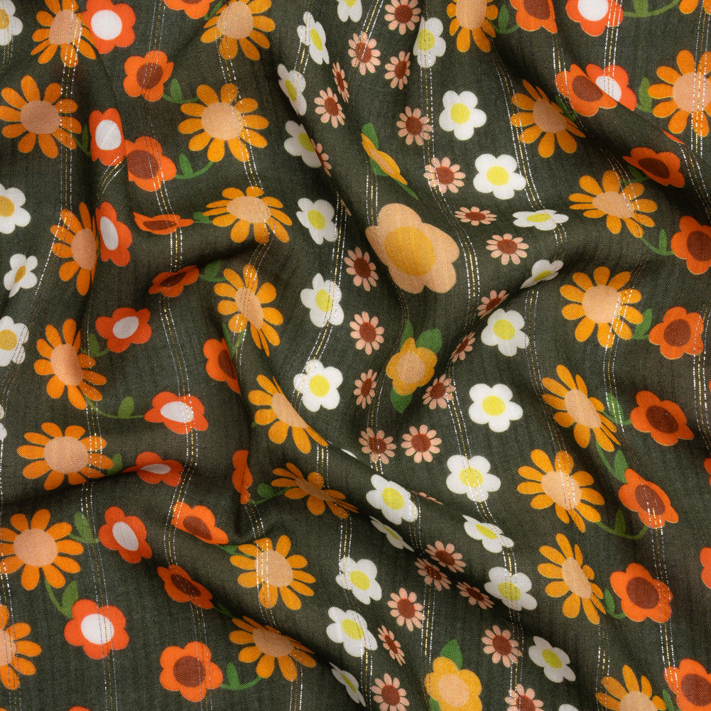 Mood Exclusive Green Infinitely Floral Metallic Pinstriped Viscose Dobby - Joann Fabrics