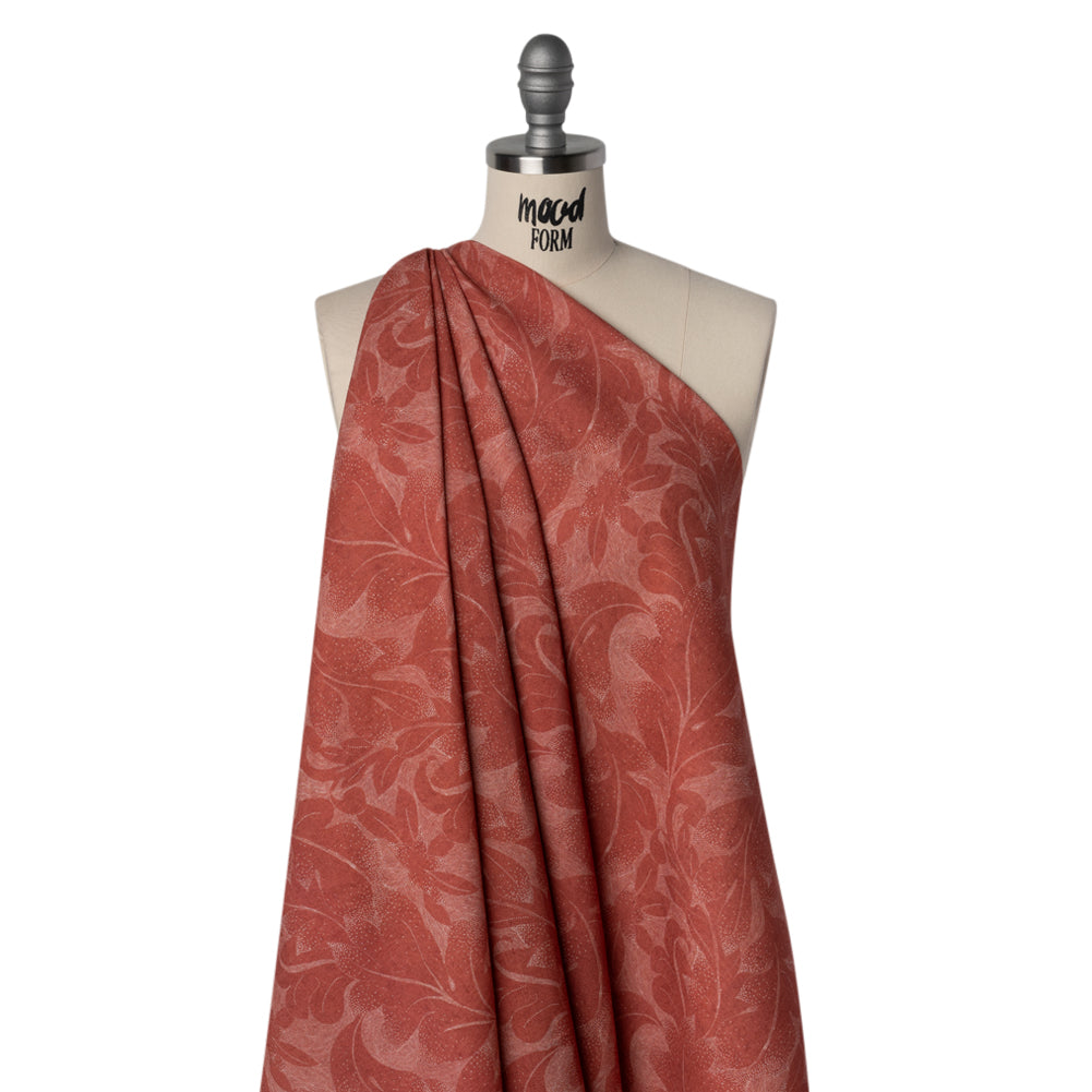 Linen and Rayon Woven - Soft Red and White Fanciful Leaves - Mood Exclusive Maple Moondust Print - Joann Fabrics