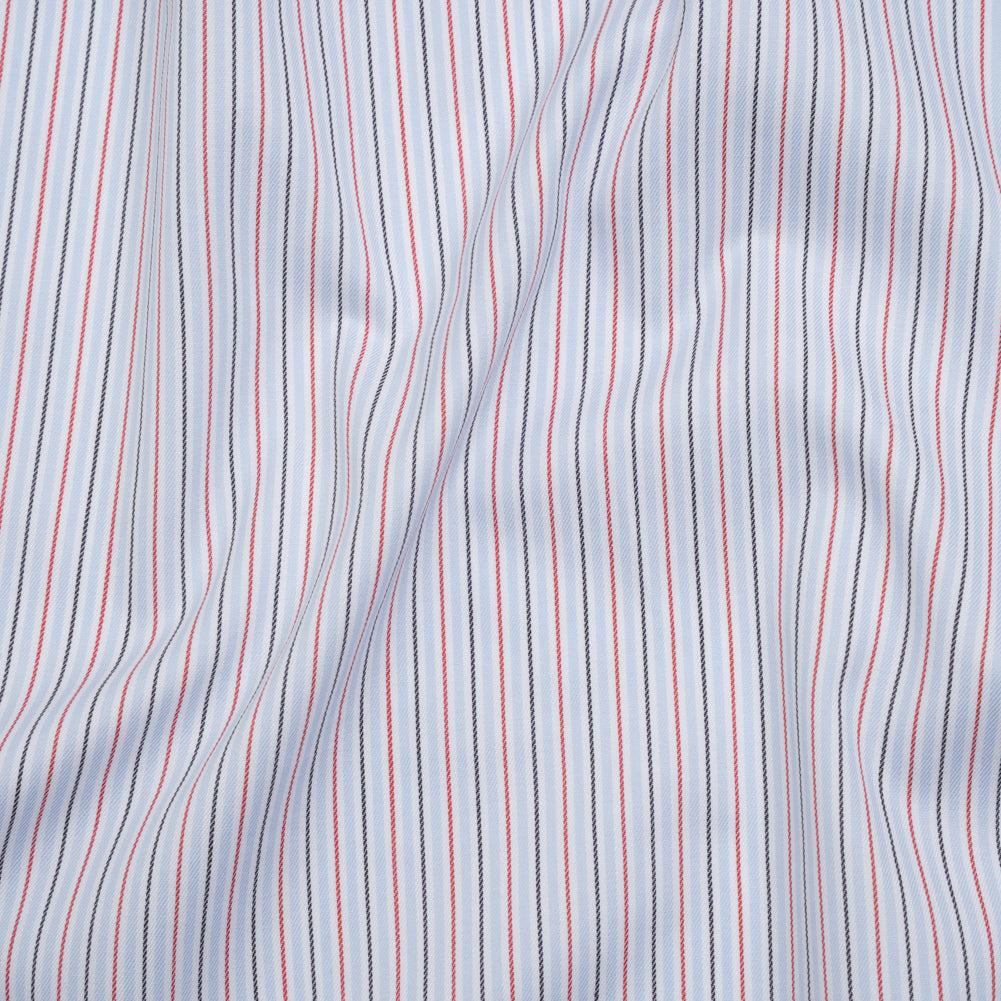 Cotton Twill Shirting - Baby Blue, Red and Black Stripes - Deadstock - Joann Fabrics