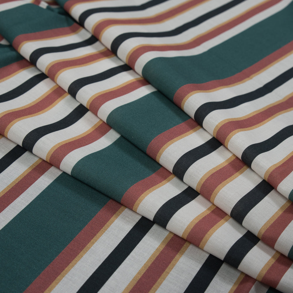 Cotton Voile - Green and Brown Stripes - Reverence of Youth Print - Mood Exclusive Key Largo Collection - Joann Fabrics