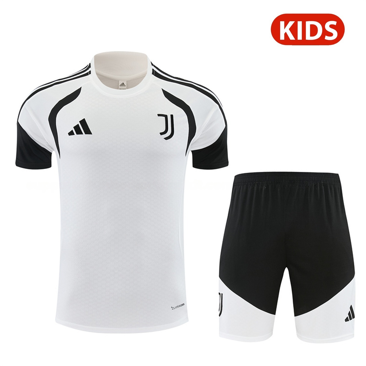 Juventus 26-27 Kids Short-Sleeve Training Set - White Top & Black Shorts - UnitedFutballJersey