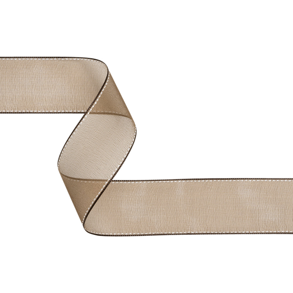 Sheer Ribbon with White Stitched Border - 1.625