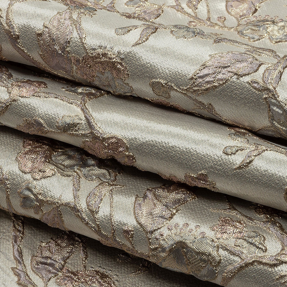 Metallic Gray, Gold and Bubblegum Pink Flowering Vines Luxury Brocade - Joann Fabrics