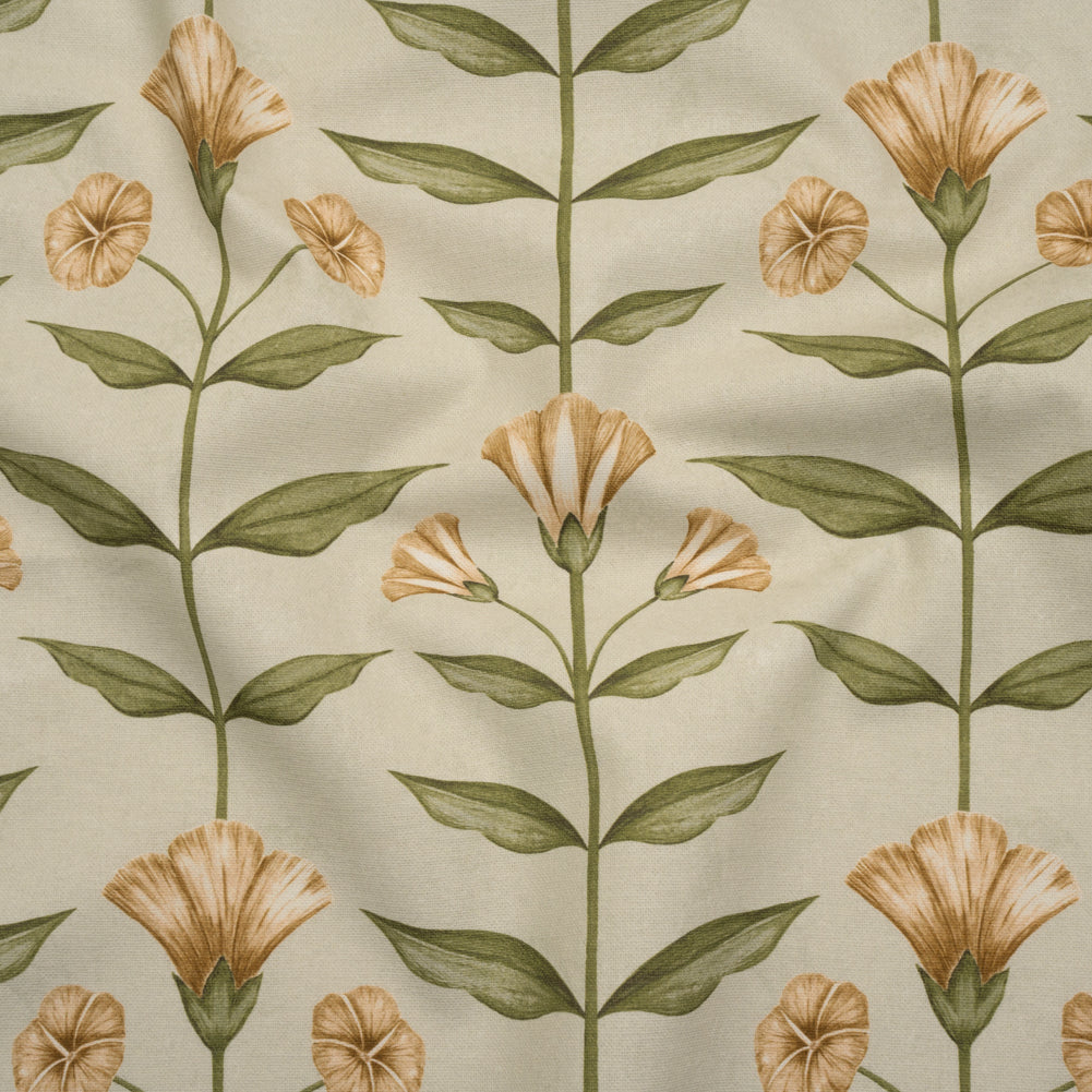 Printed Cotton Canvas - Ochre Balanced Flower Stems - British Imported - Joann Fabrics