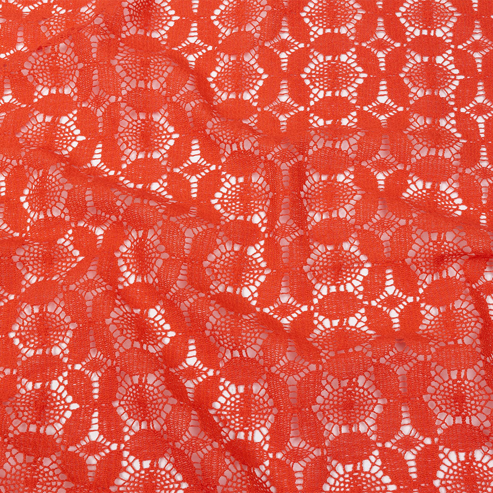 Famous Australian Designer Hot Coral Geometric Floral Cotton and Nylon Crochet Lace - Joann Fabrics
