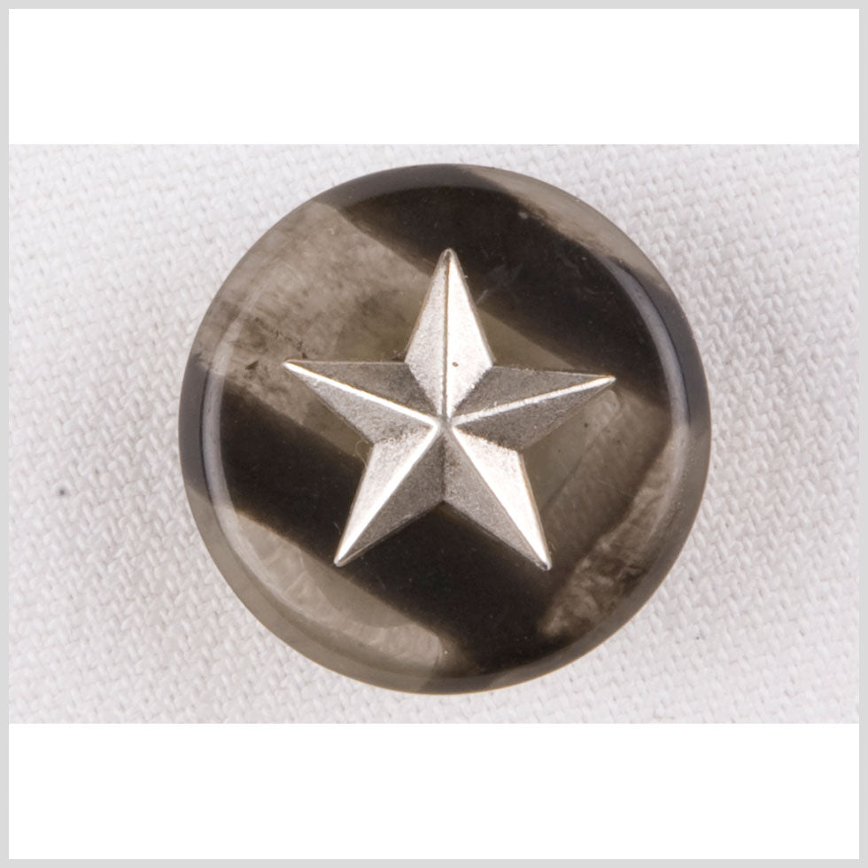 Plastic Shank Back Button - 36L/23mm - Translucent Charcoal Stripes and Silver Star Emblem - Joann Fabrics