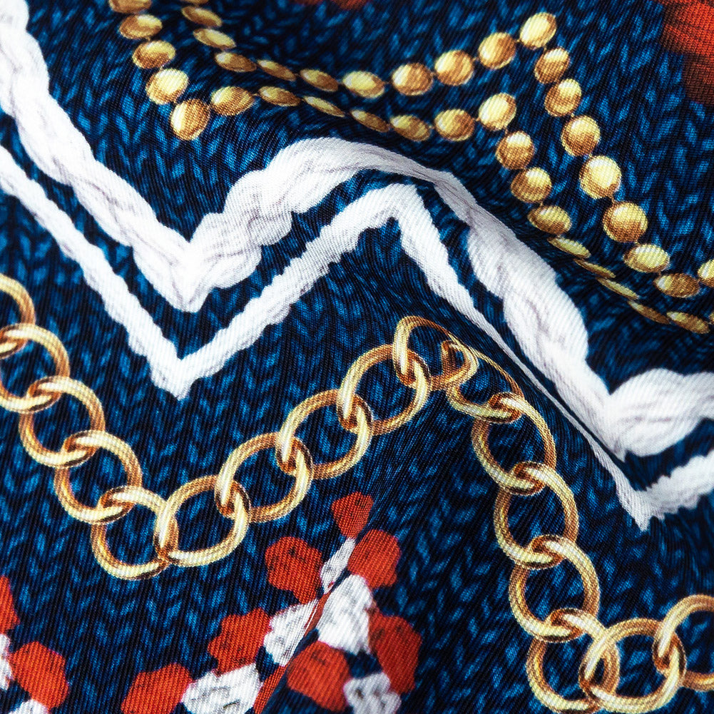 Compression Swimwear Tricot, UV Protective with Aloe Vera Microcapsules - Red and Navy Peony Nautical Ropes - Caye Collection - Joann Fabrics