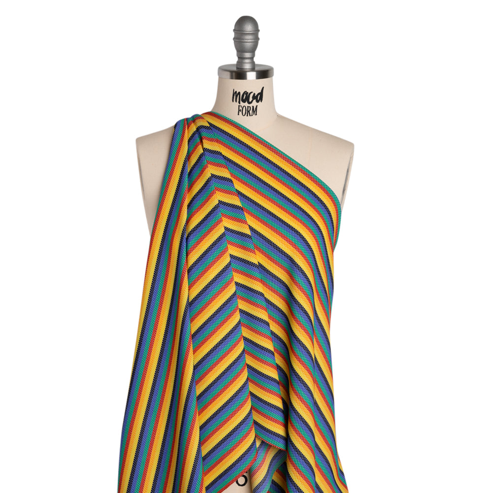 Stretch Polyester Pique Knit - Blue, Yellow and Red Horizontal Stripes - Designer Deadstock - Joann Fabrics