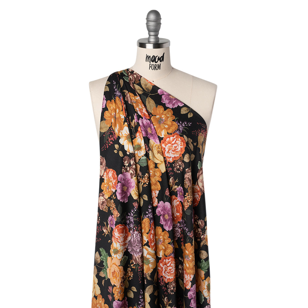 Rayon Challis - Orange, Pink and Black Floral - Mood Exclusive Floral Noir Print - Joann Fabrics