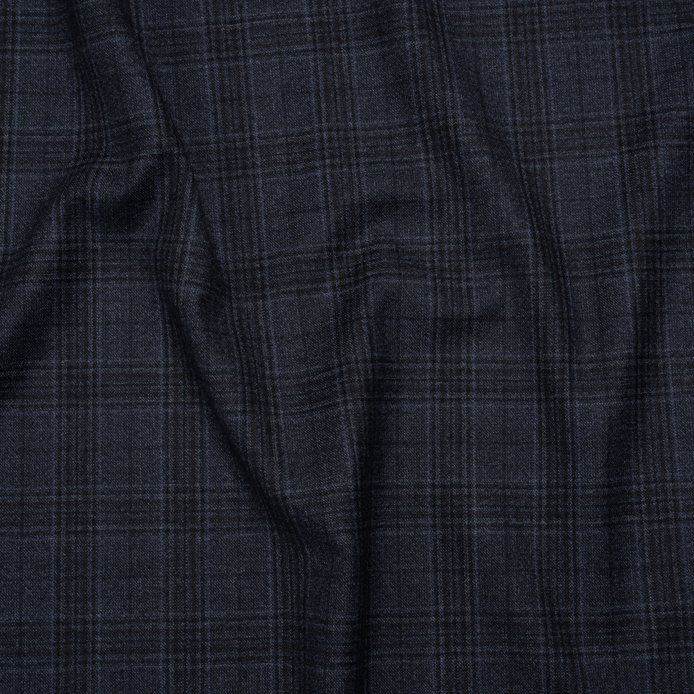 Super 130s Wool Suiting Made in Italy - Dark Blue and Black Plaid - Deadstock - Joann Fabrics