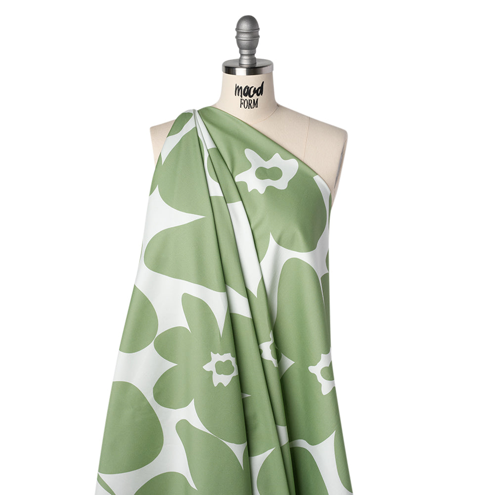 Brushed Cotton Woven - White and Sage Green Big Simple Flowers - Mood Exclusive Floral Figures Print - Joann Fabrics