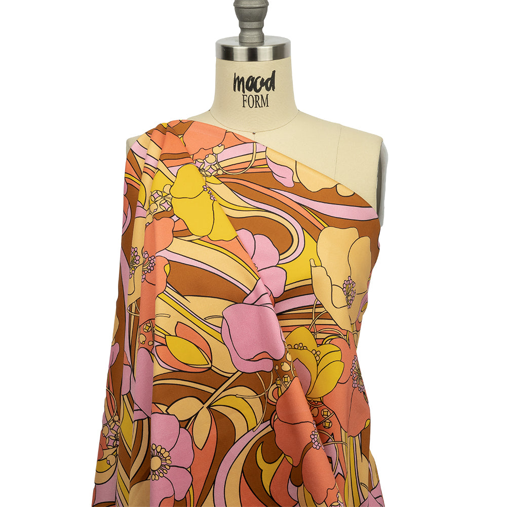 Stretch Cotton Sateen - Pink and Yellow Floral - Garden Groove Print - Mood Exclusive Groove Collection - Joann Fabrics