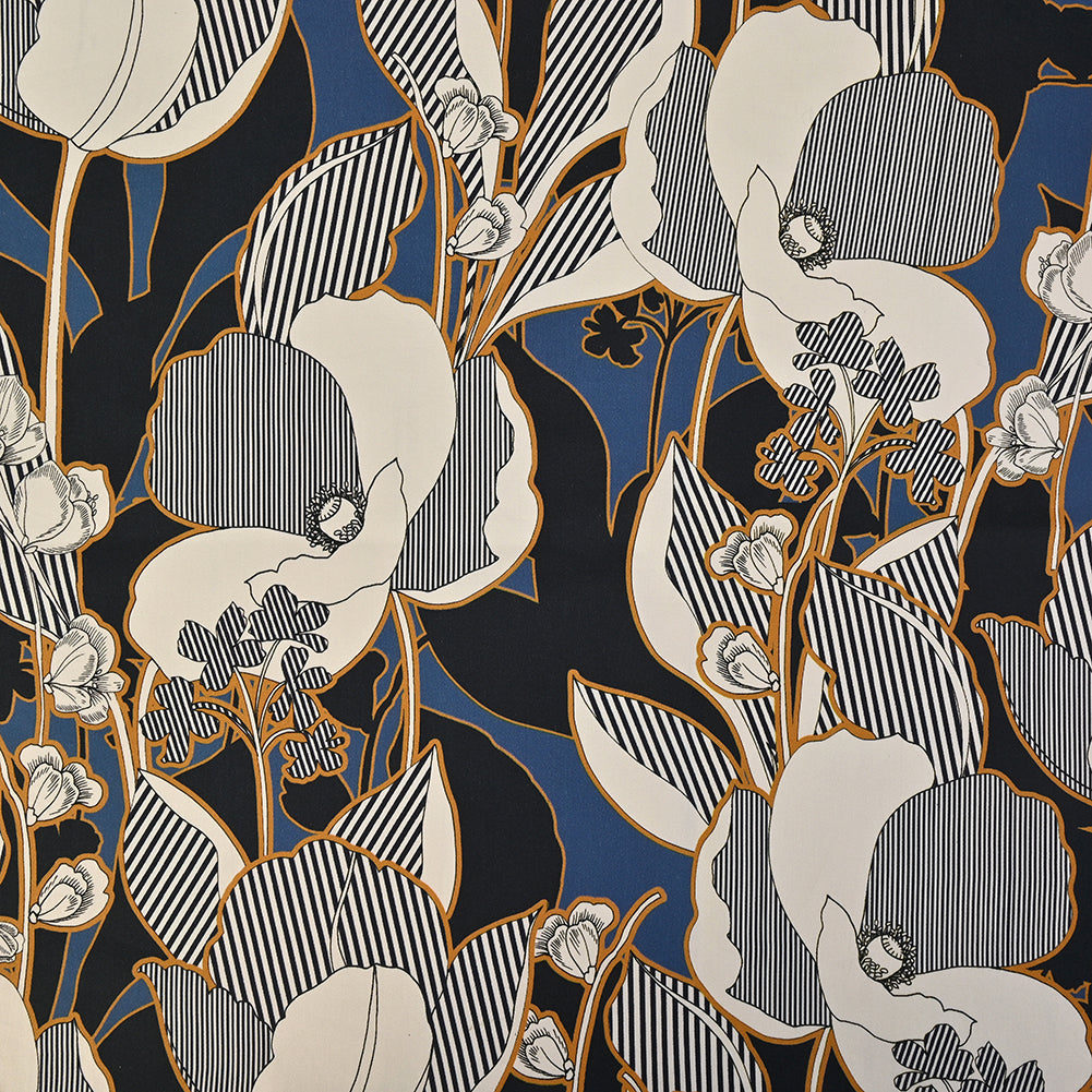 Mood Exclusive Fleurs de Nuit Navy and Mustard Stretch Cotton Sateen - Joann Fabrics