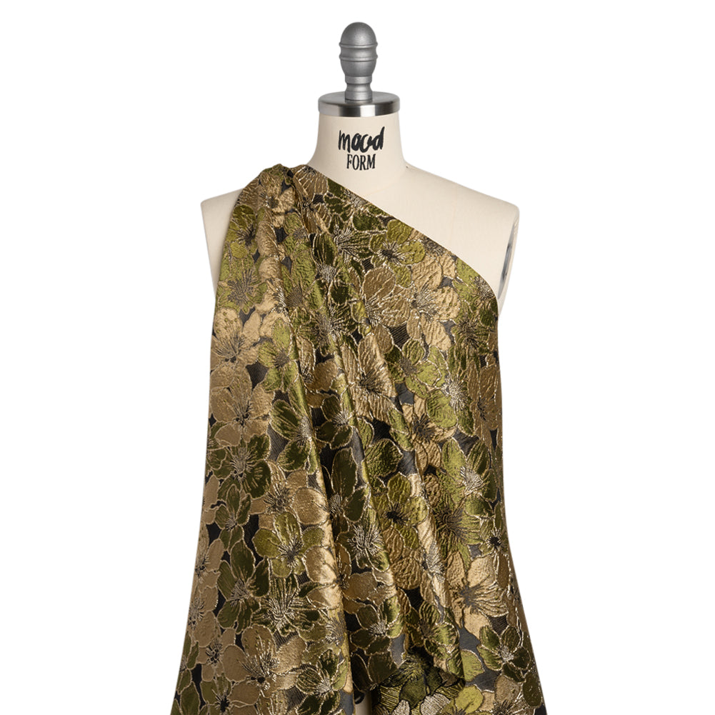Metallic Brocade - Olive Green, Beige and Gold Floating Blossoms - Joann Fabrics