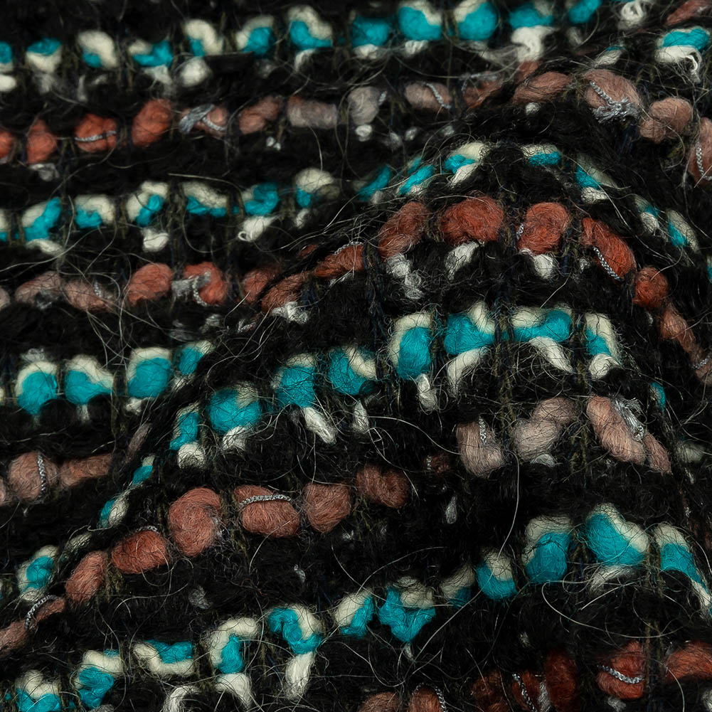 Russet, Turquoise and Black Boucle Stripes Chunky Wool Blend Sweater Knit - Joann Fabrics