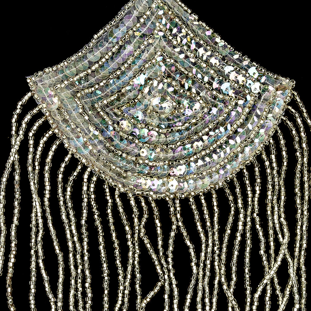 Vintage Crystal Iris Sequins and Silver-lined Beaded Abstract Applique - 7.25