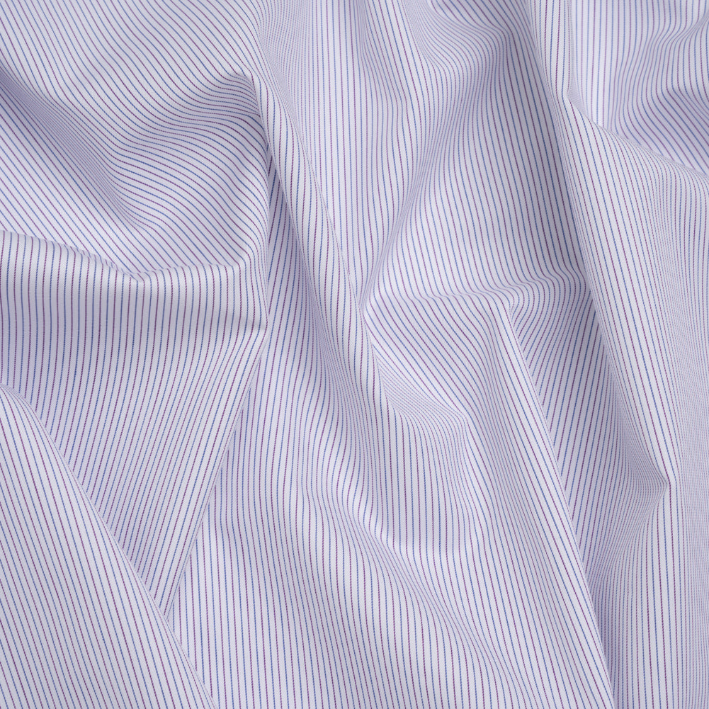 Cotton Twill Shirting - White, Blue and Purple Pinstripes - Deadstock - Joann Fabrics